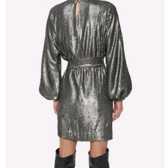 Anine Bing Angie Antique Silver Sequin Mini Dress Women's Cocktail Size XS - Picture 3 of 15